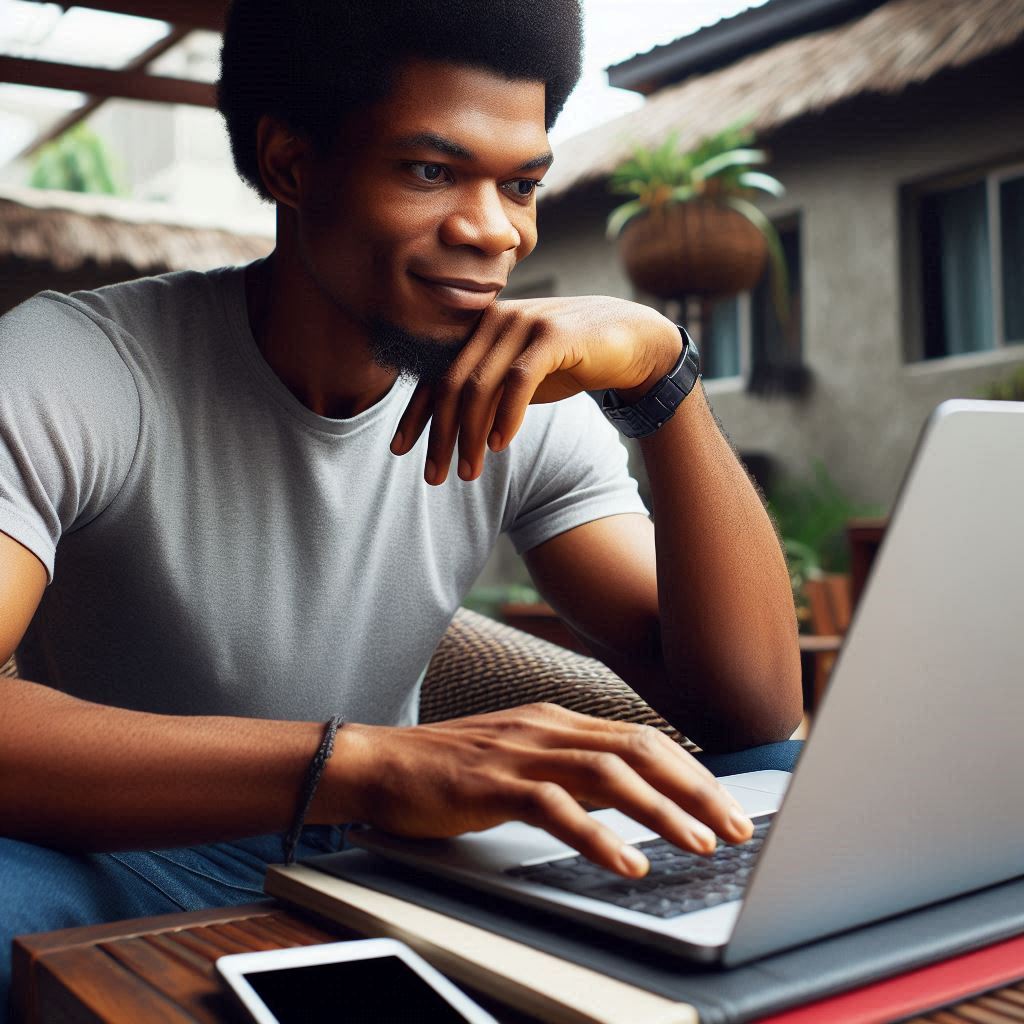 A Nigerian student checking his result online